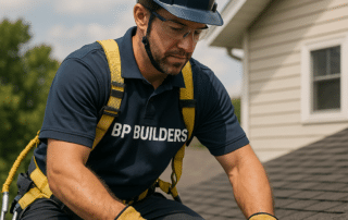 Roofer near me working on a Connecticut home roof replacement