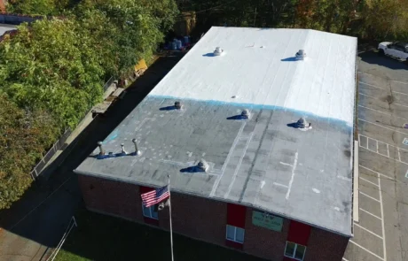 Commercial roof restoration work at V post 189 in12. BP Builders commercial roof maintenance in New London Connecticut